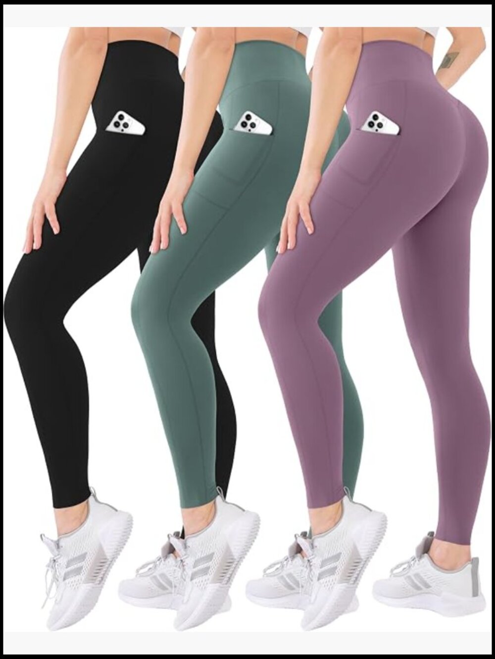 3 Pack High Waisted Leggings with Pockets, Tummy Control, Yoga, Running